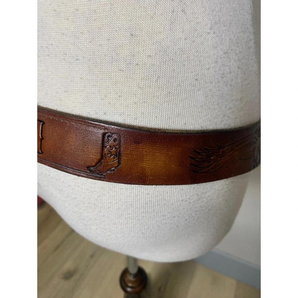 Vintage Personalized SEAN Leather Belt Brown Western Tooled Eagle Cowboy Boot
